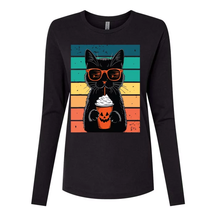 Black Cat Hipster Trick Or Treat Funny Halloween Black Cat Womens Cotton Relaxed Long Sleeve T-Shirt