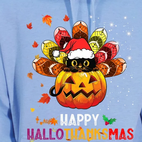 Black Cat Halloween And Merry Christmas Happy Hallothanksmas Unisex Surf Hoodie