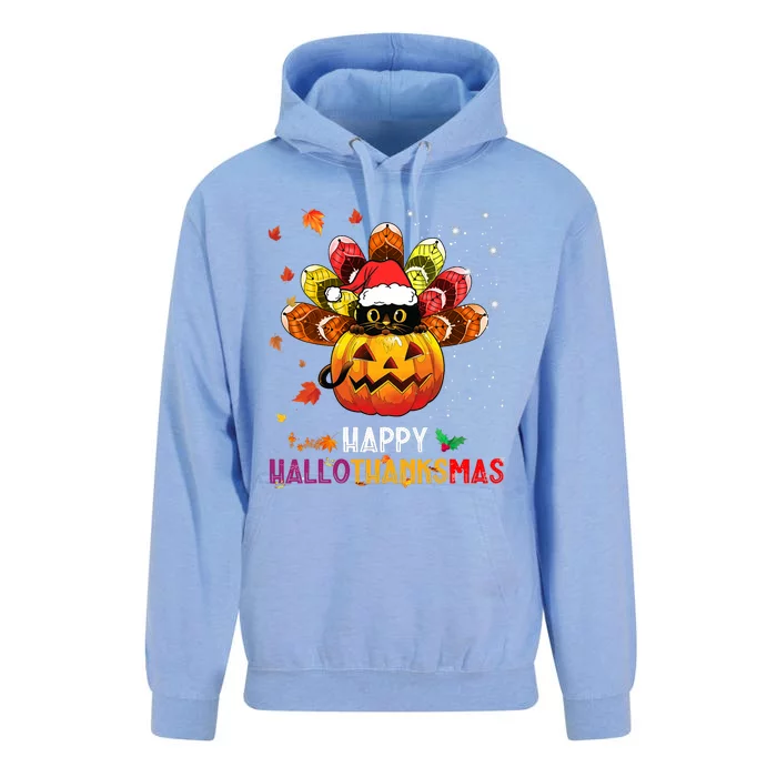 Black Cat Halloween And Merry Christmas Happy Hallothanksmas Unisex Surf Hoodie