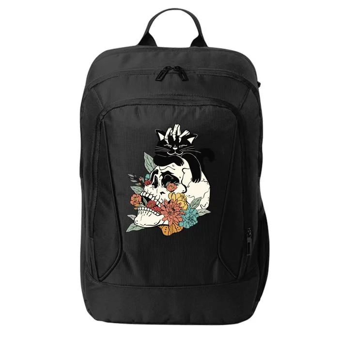 Black Cat Halloween Skull City Backpack