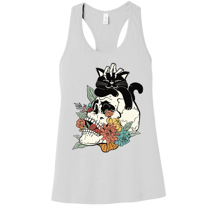 Black Cat Halloween Skull Women's Racerback Tank