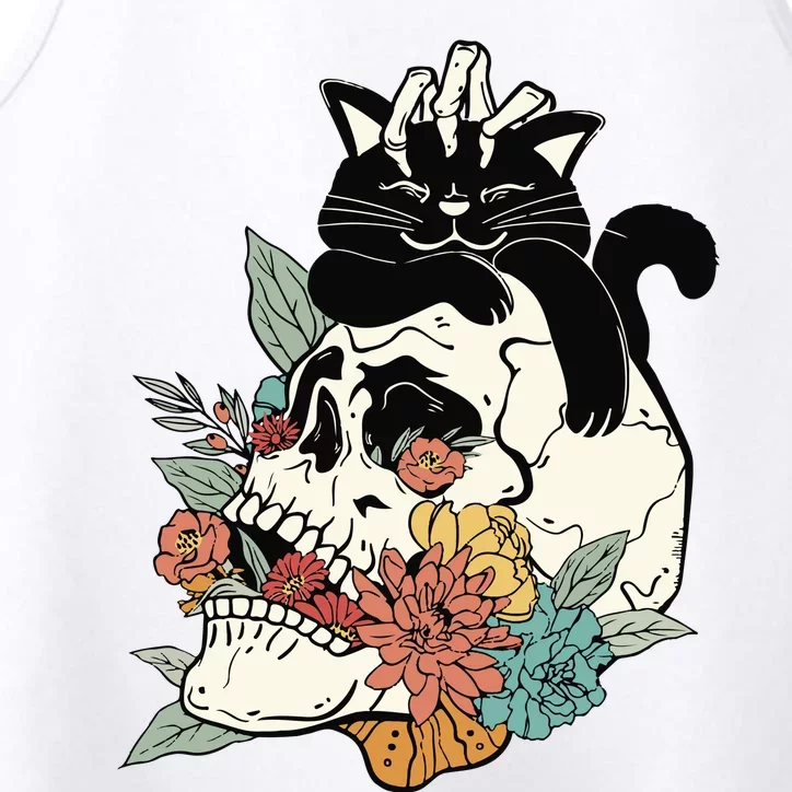 Black Cat Halloween Skull Performance Tank