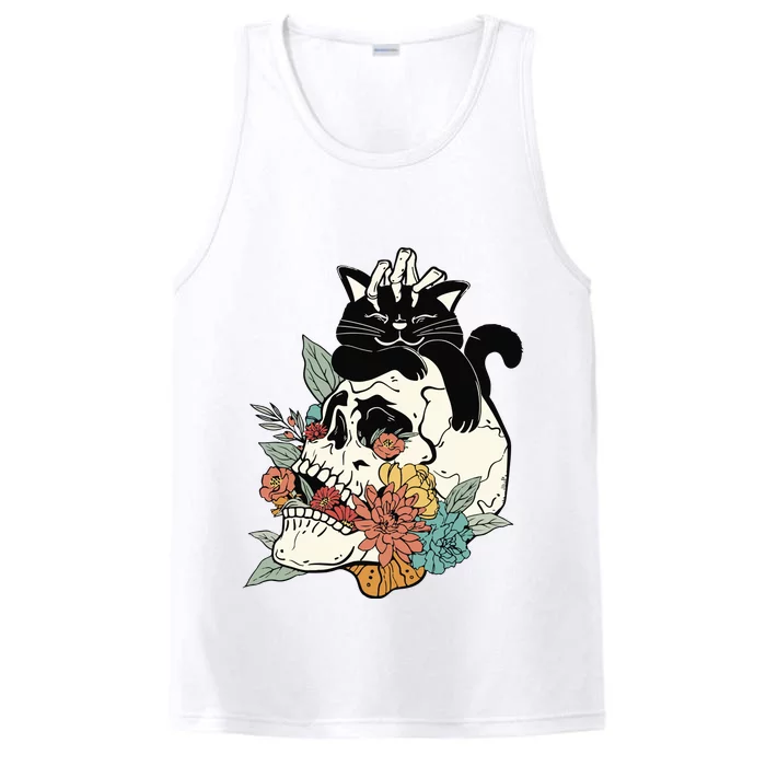 Black Cat Halloween Skull Performance Tank