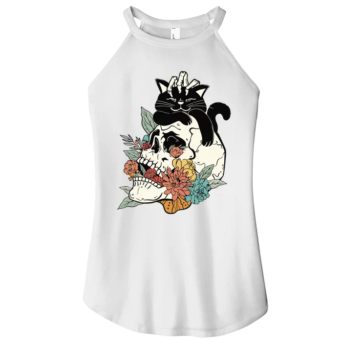 Black Cat Halloween Skull Women’s Perfect Tri Rocker Tank