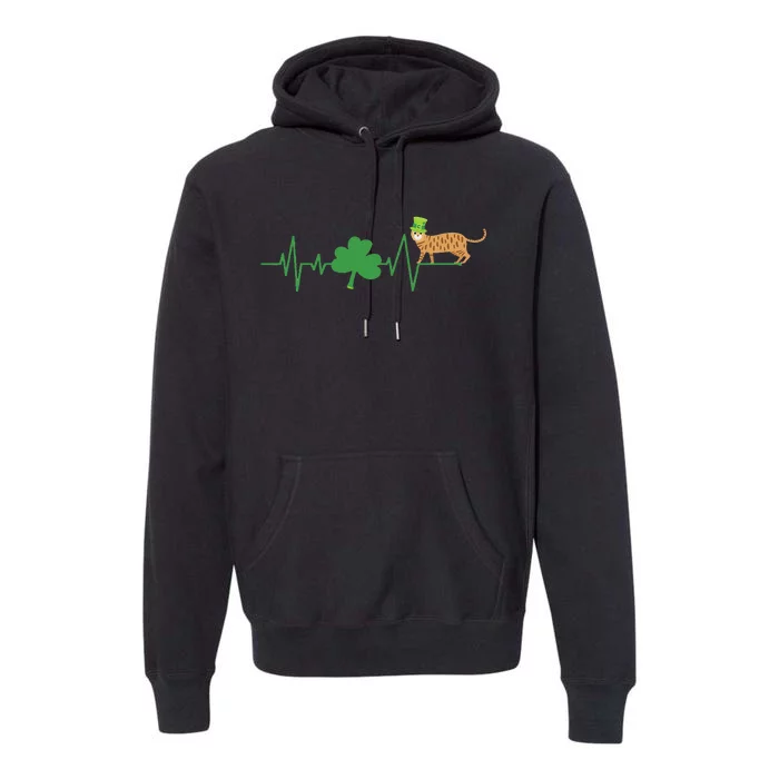 Bengal Cat Heartbeat St Patrick's Day Premium Hoodie