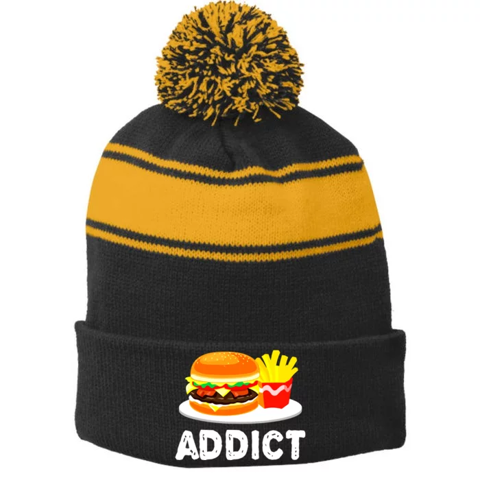 Bacon Cheeseburger Hamburger And French Fries Addict Funny Stripe Pom Pom Beanie