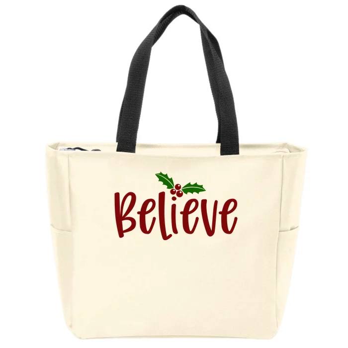 Believe Christmas Holiday Zip Tote Bag