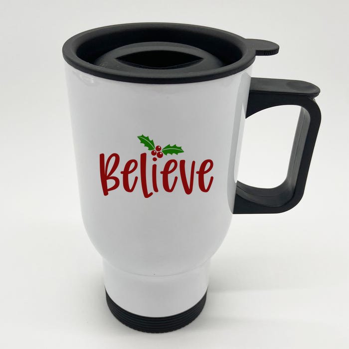 Believe Christmas Holiday Front & Back Stainless Steel Travel Mug