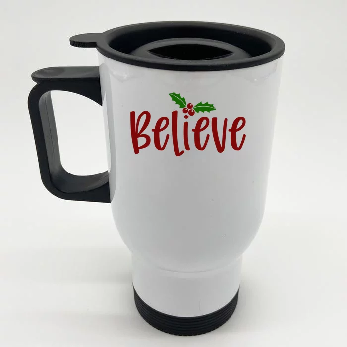 Believe Christmas Holiday Front & Back Stainless Steel Travel Mug