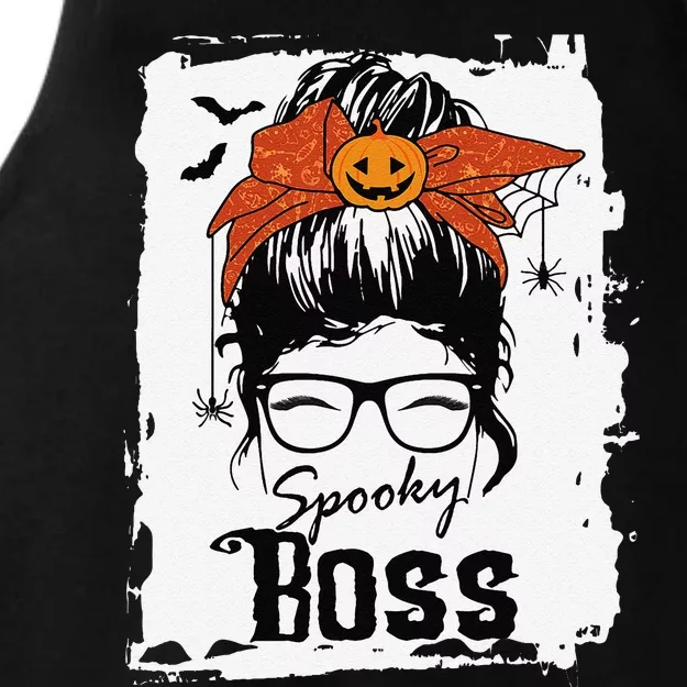 Boss Ceo Halloween Spooky Spider Messy Bun Hair Women Ladies Tri-Blend Wicking Tank