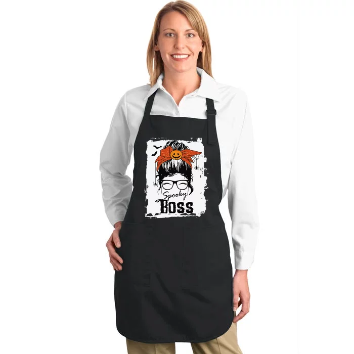 Boss Ceo Halloween Spooky Spider Messy Bun Hair Women Full-Length Apron With Pocket