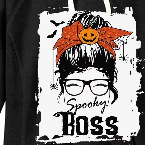 Boss Ceo Halloween Spooky Spider Messy Bun Hair Women Women's Fleece Hoodie