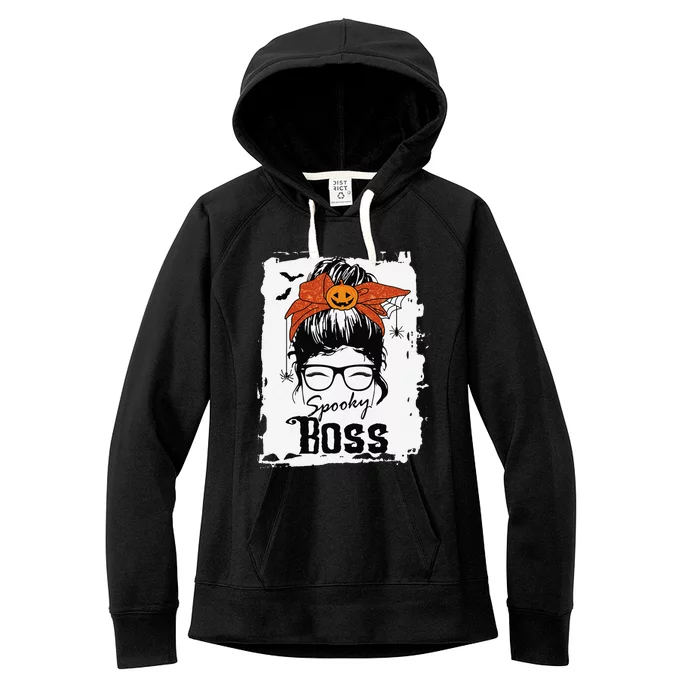 Boss Ceo Halloween Spooky Spider Messy Bun Hair Women Women's Fleece Hoodie