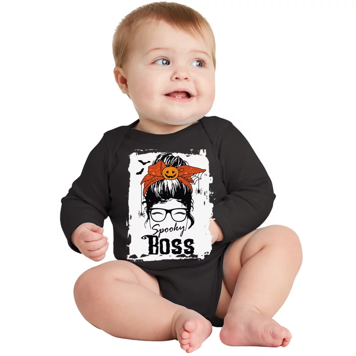 Boss Ceo Halloween Spooky Spider Messy Bun Hair Women Baby Long Sleeve Bodysuit