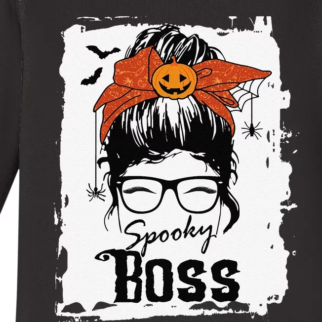 Boss Ceo Halloween Spooky Spider Messy Bun Hair Women Baby Long Sleeve Bodysuit