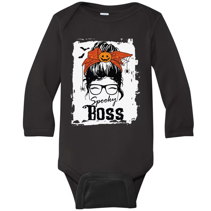 Boss Ceo Halloween Spooky Spider Messy Bun Hair Women Baby Long Sleeve Bodysuit