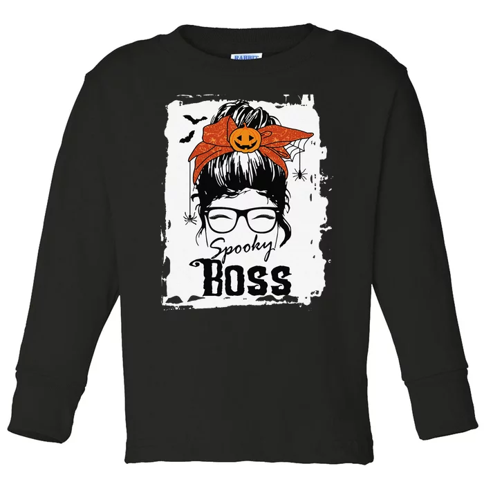 Boss Ceo Halloween Spooky Spider Messy Bun Hair Women Toddler Long Sleeve Shirt