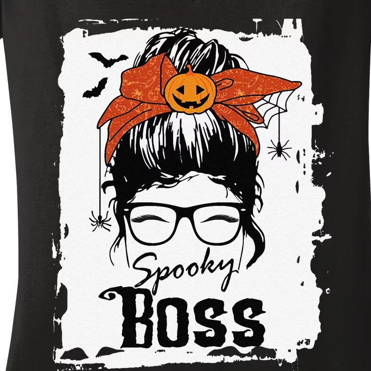 Boss Ceo Halloween Spooky Spider Messy Bun Hair Women Women's V-Neck T-Shirt