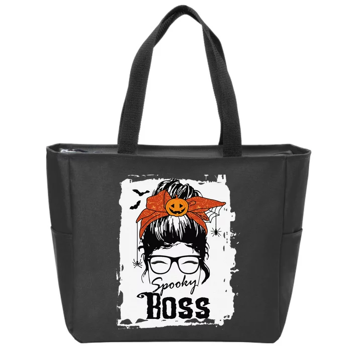 Boss Ceo Halloween Spooky Spider Messy Bun Hair Women Zip Tote Bag