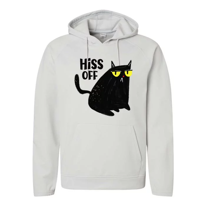 Black Cat Hiss Off For  Meow Cat Gifts Performance Fleece Hoodie