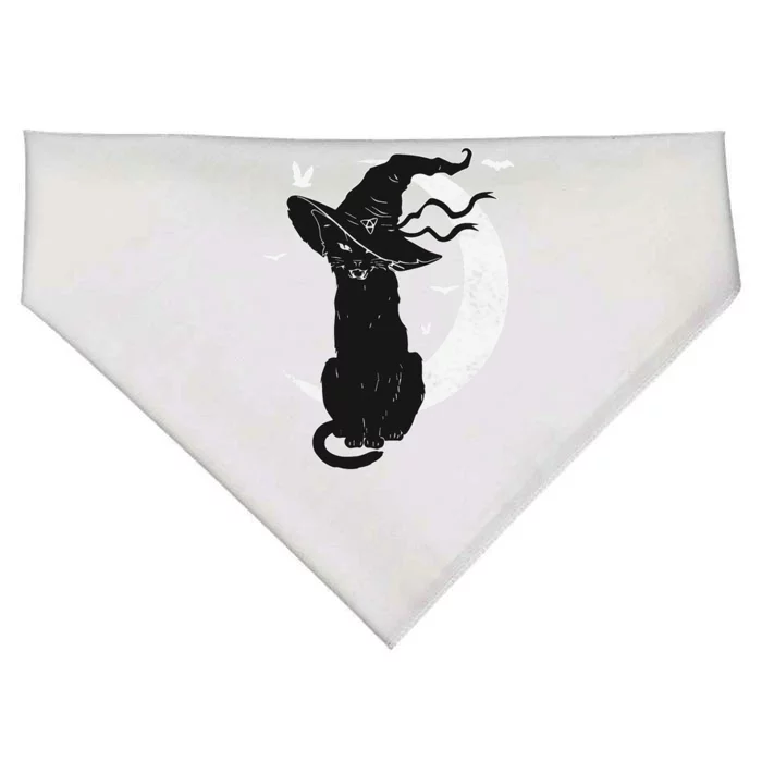 Black Cat Halloween Costume Scary Witch Hat Moon Cat Lover USA-Made Doggie Bandana