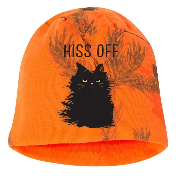 Black Cat Humor Hiss Off Meow Cat Kati - Camo Knit Beanie