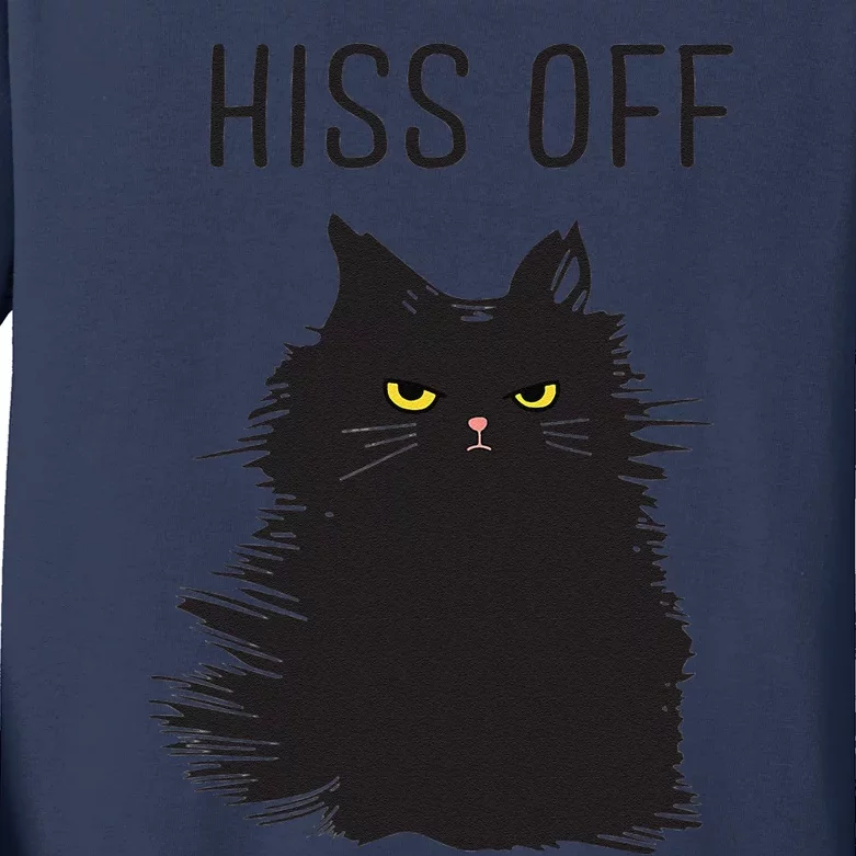 Black Cat Humor Hiss Off Meow Cat Kids Long Sleeve Shirt