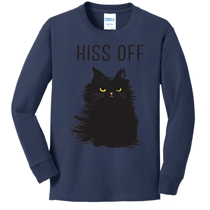 Black Cat Humor Hiss Off Meow Cat Kids Long Sleeve Shirt