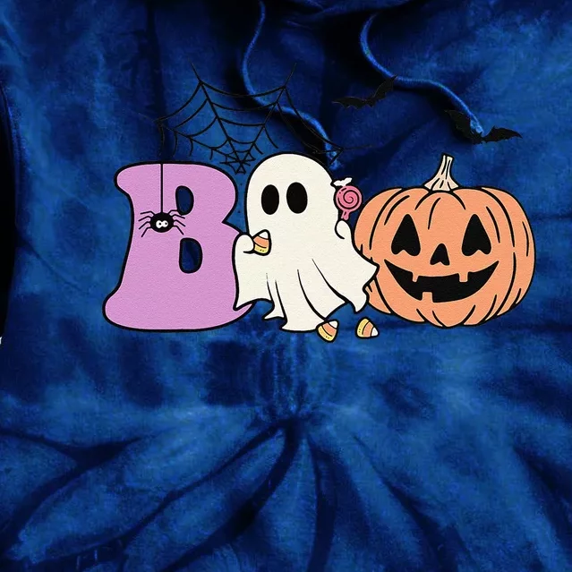 Boo Crew Halloween Ghost Pumpkin Groovy Retro Spooky Season Tie Dye Hoodie