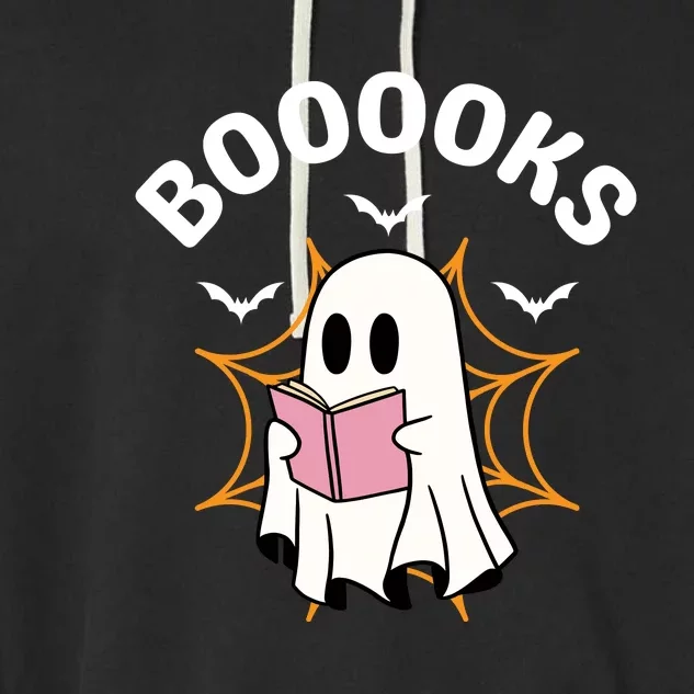 Booooks Cute Halloween Ghost Read More Books Funny Spooky Garment-Dyed Fleece Hoodie