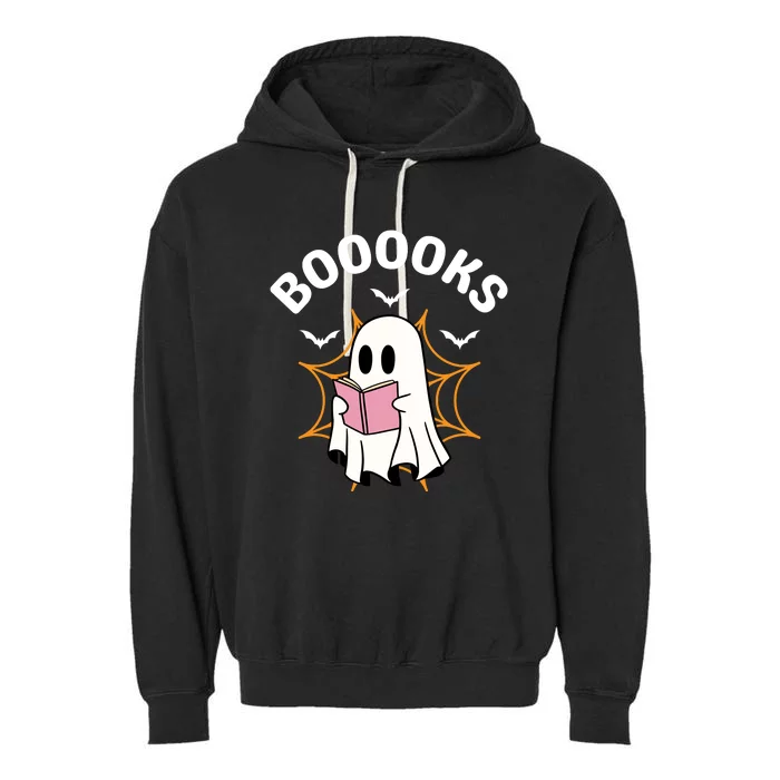 Booooks Cute Halloween Ghost Read More Books Funny Spooky Garment-Dyed Fleece Hoodie