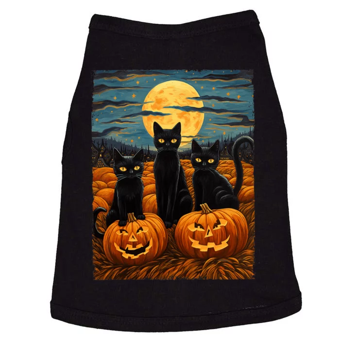 Black Cat Halloween Cat Lovers Starry Night Cat Van Gogh Cat Doggie Tank