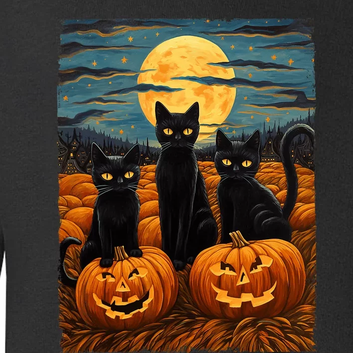 Black Cat Halloween Cat Lovers Starry Night Cat Van Gogh Cat Toddler Sweatshirt