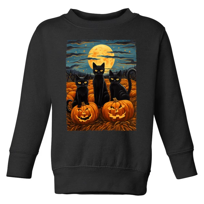 Black Cat Halloween Cat Lovers Starry Night Cat Van Gogh Cat Toddler Sweatshirt