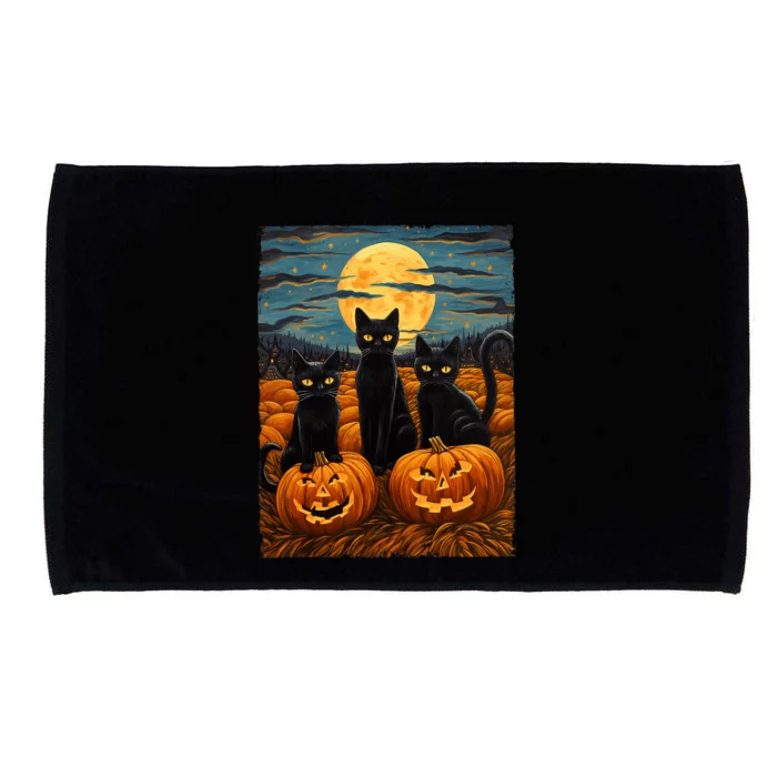 Black Cat Halloween Cat Lovers Starry Night Cat Van Gogh Cat Microfiber Hand Towel