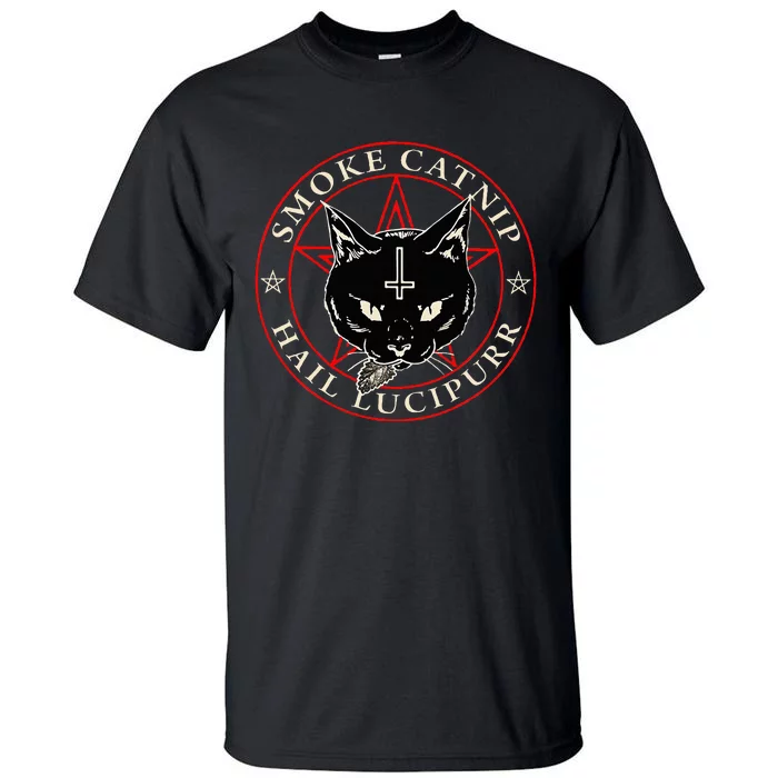 Black Cat H.A.I.L S.A.T.A.N Smoke Catnip Hail Lucipurr Weed Tall T-Shirt