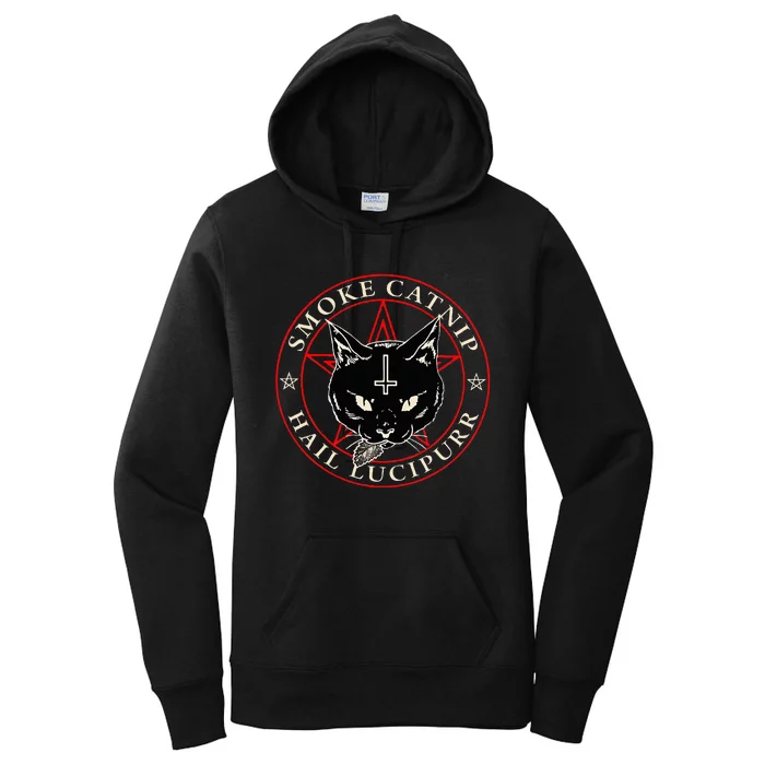 Black Cat H.A.I.L S.A.T.A.N Smoke Catnip Hail Lucipurr Weed Women's Pullover Hoodie