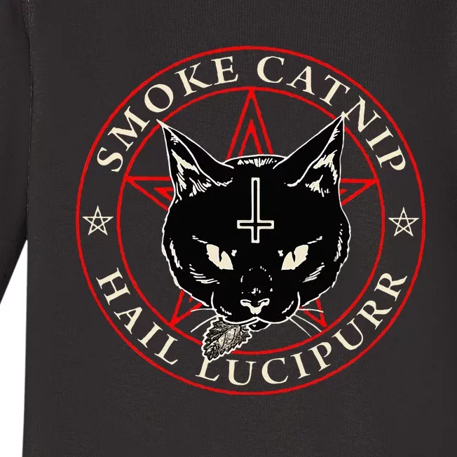 Black Cat H.A.I.L S.A.T.A.N Smoke Catnip Hail Lucipurr Weed Baby Long Sleeve Bodysuit