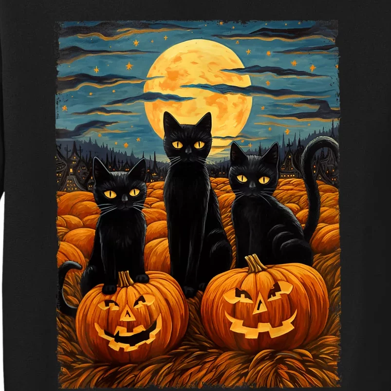 Black Cat Halloween Cat Lovers Starry Night Cat Van Gogh Cat Sweatshirt