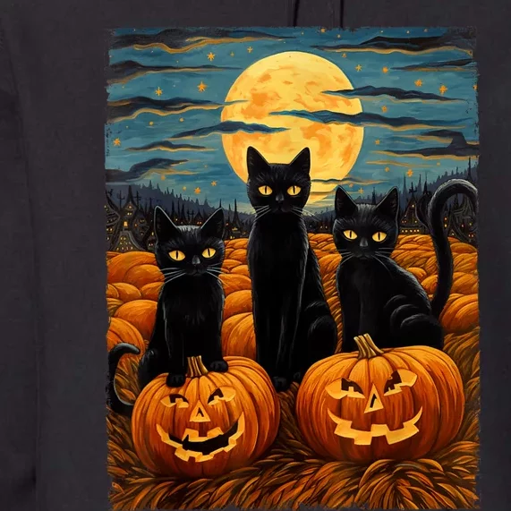 Black Cat Halloween Cat Lovers Starry Night Cat Van Gogh Cat Premium Hoodie