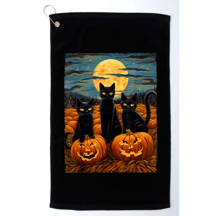 Black Cat Halloween Cat Lovers Starry Night Cat Van Gogh Cat Platinum Collection Golf Towel