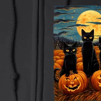 Black Cat Halloween Cat Lovers Starry Night Cat Van Gogh Cat Full Zip Hoodie