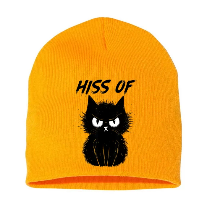 Black Cat Hiss Off For Men Women Meow Cat Gifts Short Acrylic Beanie