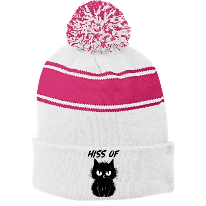 Black Cat Hiss Off For Men Women Meow Cat Gifts Stripe Pom Pom Beanie