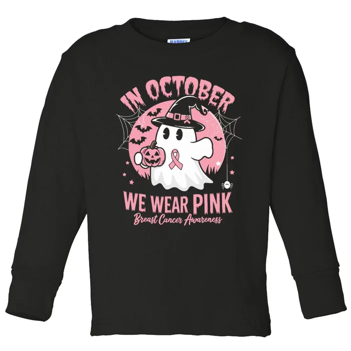 Breast Cancer Halloween In October We Wear Toddler Long Sleeve Shirt