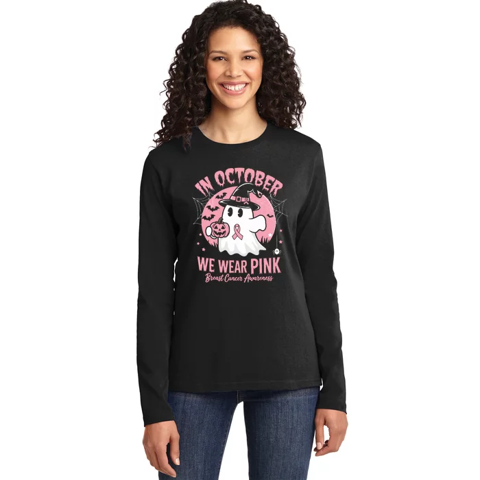 Breast Cancer Halloween In October We Wear Ladies Long Sleeve Shirt