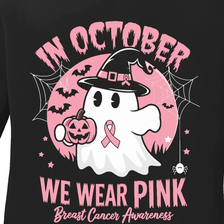 Breast Cancer Halloween In October We Wear Ladies Long Sleeve Shirt