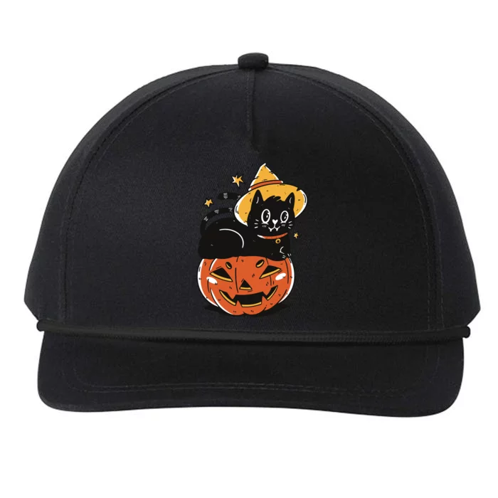 Black Cat Halloween Witch Hat Pumpkin Costume Snapback Five-Panel Rope Hat