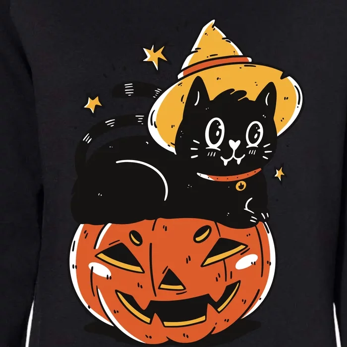 Black Cat Halloween Witch Hat Pumpkin Costume Womens California Wash Sweatshirt