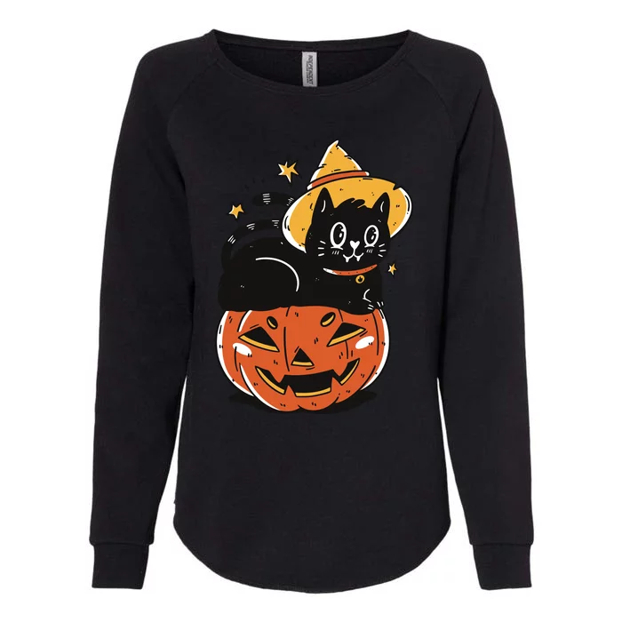 Black Cat Halloween Witch Hat Pumpkin Costume Womens California Wash Sweatshirt